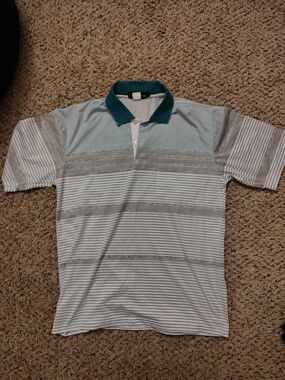 Men's Teal/White Striped Polo with Teal Contrast Collar